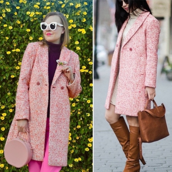 J. Crew Daphne in Italian Tweed Topcoat Faded Guava Nayla Size 0 - Picture 1 of 11